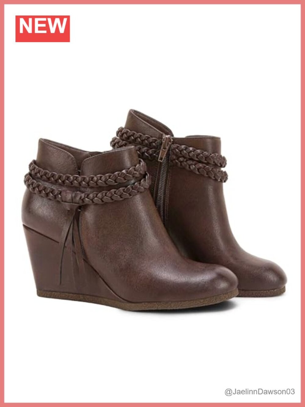 Faux Suede Braided Fringe Western Wedge Ankle Booties
